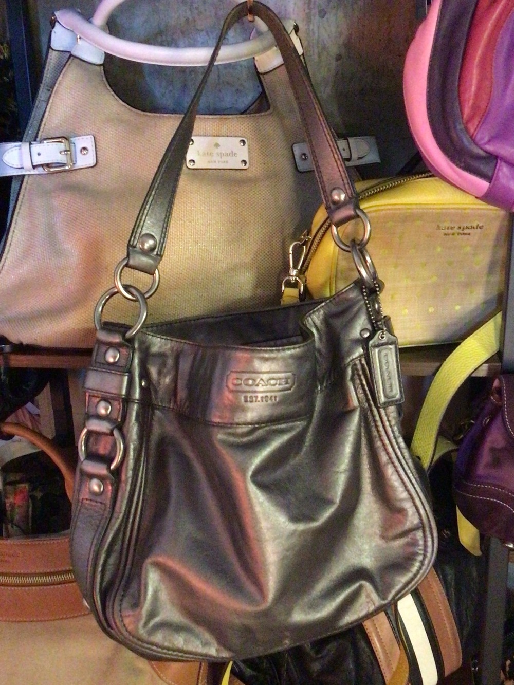 Coach Zoe 2010 Metallic Pewter Leather Shoulder Bag GUC